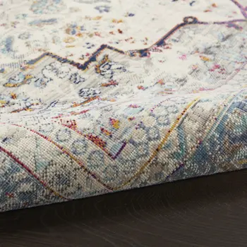 2' X 4' Ivory Blue And Orange Floral Distressed Area Rug