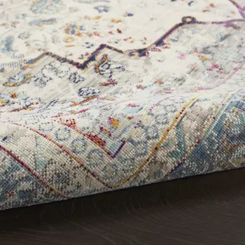2' X 4' Ivory Blue And Orange Floral Distressed Area Rug
