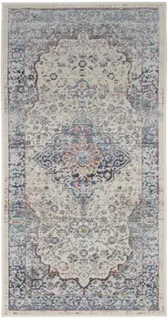 2' X 4' Ivory Blue And Orange Floral Distressed Area Rug