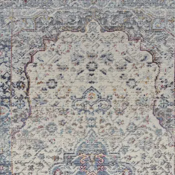 2' X 4' Ivory Blue And Orange Floral Distressed Area Rug