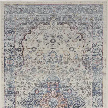 2' X 4' Ivory Blue And Orange Floral Distressed Area Rug