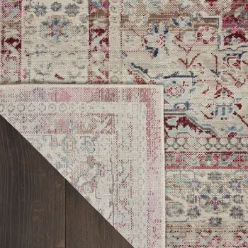 2' X 4' Ivory Red And Brown Floral Distressed Area Rug