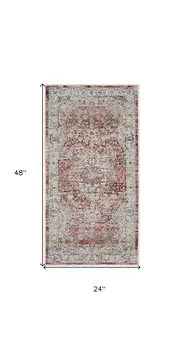 2' X 4' Ivory Red And Brown Floral Distressed Area Rug