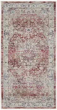 2' X 4' Ivory Red And Brown Floral Distressed Area Rug