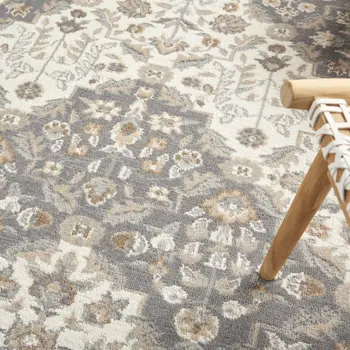 4' X 6' Ivory and Gray Floral Non Skid Area Rug