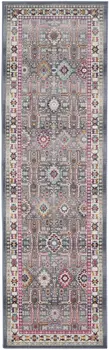 8' Ivory Pink And Gray Floral Distressed Runner Rug
