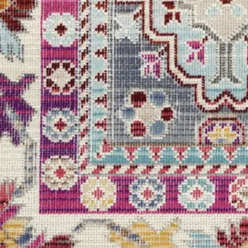 8' Ivory Pink And Gray Floral Distressed Runner Rug