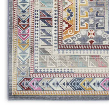 8' Ivory Gray And Red Floral Distressed Runner Rug