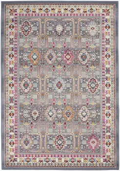 5' X 8' Ivory Pink And Gray Floral Distressed Area Rug