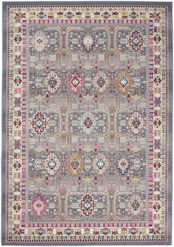 5' X 8' Ivory Pink And Gray Floral Distressed Area Rug