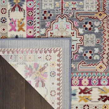5' X 8' Ivory Pink And Gray Floral Distressed Area Rug