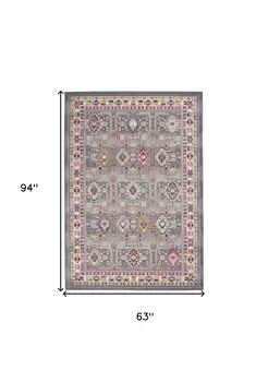 5' X 8' Ivory Pink And Gray Floral Distressed Area Rug