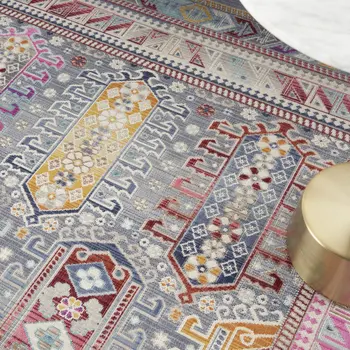 5' X 8' Ivory Gray And Red Floral Distressed Area Rug