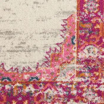 6' Ivory Pink And Gray Floral Distressed Runner Rug