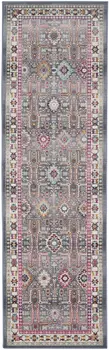 6' Ivory Pink And Gray Floral Distressed Runner Rug
