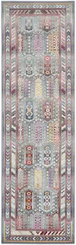 6' Ivory Gray And Red Floral Distressed Runner Rug