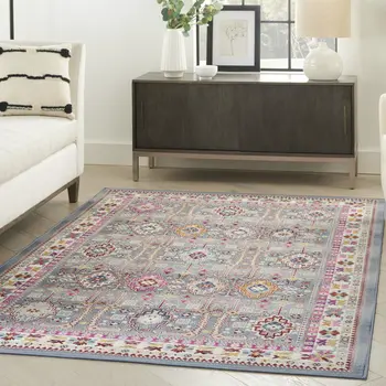 4' X 6' Ivory Pink And Gray Floral Distressed Area Rug
