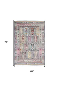 4' X 6' Ivory Gray And Red Floral Distressed Area Rug