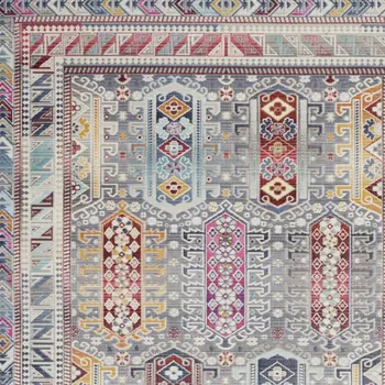 4' X 6' Ivory Gray And Red Floral Distressed Area Rug