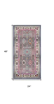 2' X 4' Ivory Pink And Gray Floral Distressed Area Rug