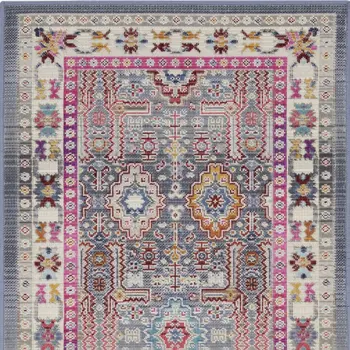 2' X 4' Ivory Pink And Gray Floral Distressed Area Rug