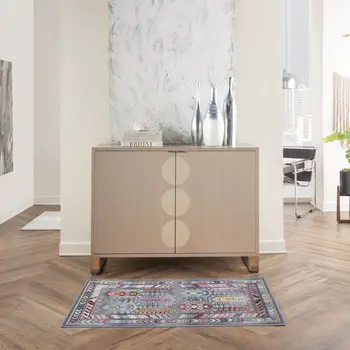 2' X 4' Ivory Gray And Red Floral Distressed Area Rug