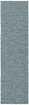 8' Aqua And Ivory Geometric Indoor Outdoor Runner Rug
