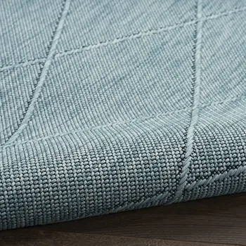8' Aqua And Ivory Geometric Indoor Outdoor Runner Rug