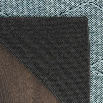 8' Aqua And Ivory Geometric Indoor Outdoor Runner Rug
