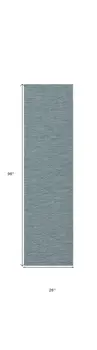 8' Aqua And Ivory Geometric Indoor Outdoor Runner Rug