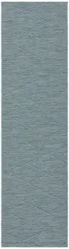 8' Aqua And Ivory Geometric Indoor Outdoor Runner Rug