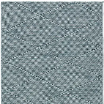 8' Aqua And Ivory Geometric Indoor Outdoor Runner Rug