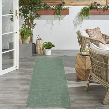 8' Blue And Green Geometric Indoor Outdoor Runner Rug