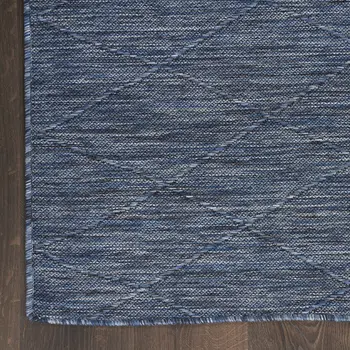 8' Navy Blue And Ivory Geometric Indoor Outdoor Runner Rug