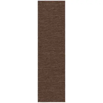 8' Dark Brown And Brown Geometric Indoor Outdoor Runner Rug