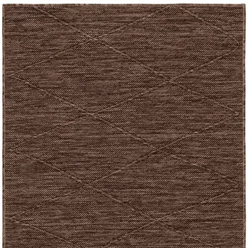8' Dark Brown And Brown Geometric Indoor Outdoor Runner Rug