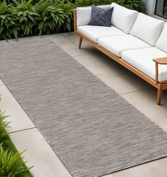 8' Gray And Light Gray Geometric Indoor Outdoor Runner Rug