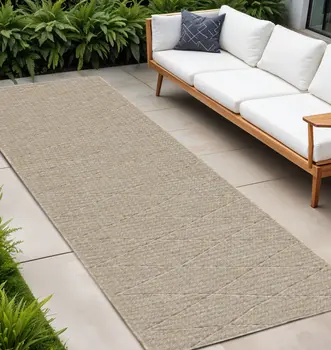 8' Natural And Light Brown Geometric Indoor Outdoor Runner Rug
