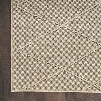 8' Natural And Light Brown Geometric Indoor Outdoor Runner Rug
