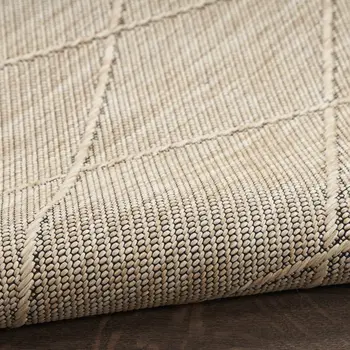 8' Natural And Light Brown Geometric Indoor Outdoor Runner Rug