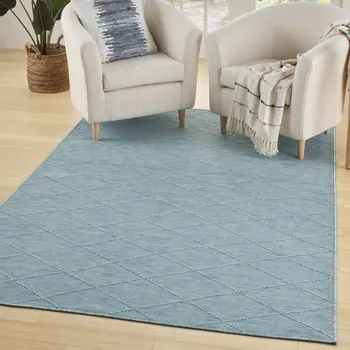 4' X 6' Aqua And Ivory Geometric Indoor Outdoor Area Rug