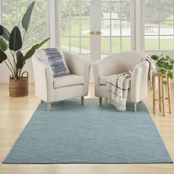 4' X 6' Aqua And Ivory Geometric Indoor Outdoor Area Rug