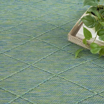 4' X 6' Blue Geometric Power Loom Non Skid Area Rug