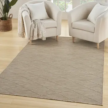 4' X 6' Natural And Light Brown Geometric Indoor Outdoor Area Rug