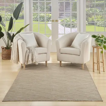 4' X 6' Natural And Light Brown Geometric Indoor Outdoor Area Rug