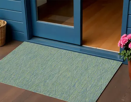 3' X 5' Blue And Green Geometric Indoor Outdoor Area Rug