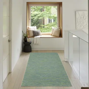 3' X 5' Blue And Green Geometric Indoor Outdoor Area Rug
