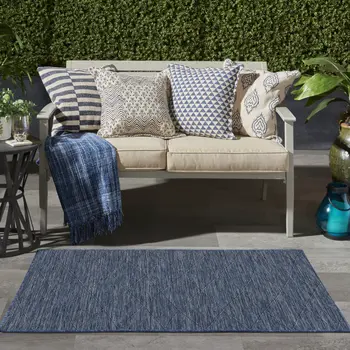 3' X 5' Navy Blue And Ivory Geometric Indoor Outdoor Area Rug