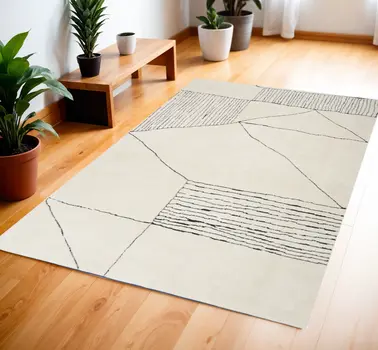 4' X 6' Ivory and Black Abstract Geometric Area Rug