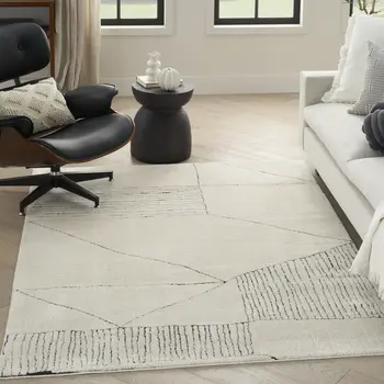 4' X 6' Ivory and Black Abstract Geometric Area Rug